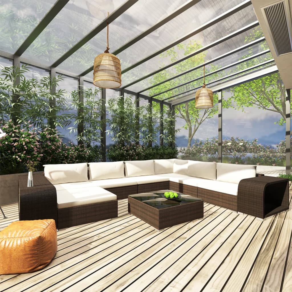 10-delige Loungeset met kussens poly rattan bruin is nu te koop bij PeponiXL, paradijselijk wonen!