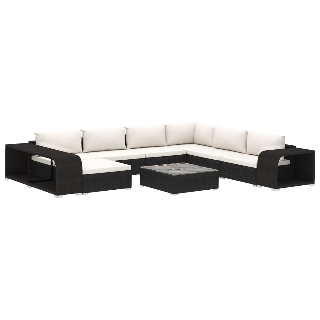 10-delige Loungeset met kussens poly rattan zwart is nu te koop bij PeponiXL, paradijselijk wonen!