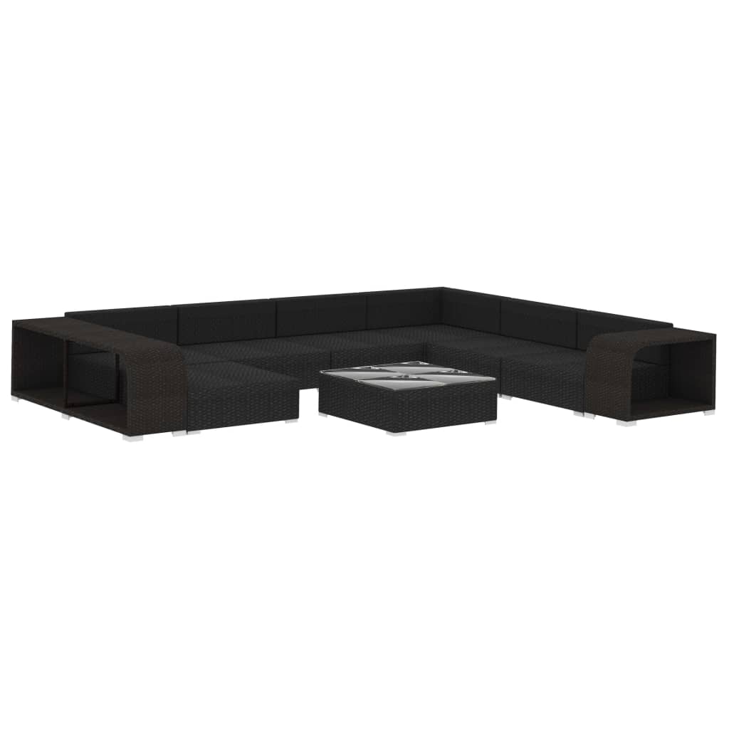 10-delige Loungeset met kussens poly rattan zwart is nu te koop bij PeponiXL, paradijselijk wonen!