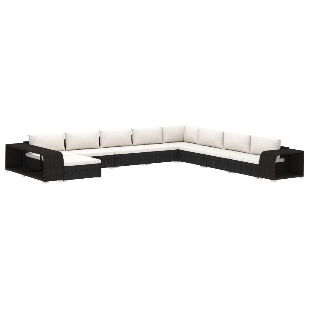 11-delige Loungeset met kussens poly rattan zwart is nu te koop bij PeponiXL, paradijselijk wonen!
