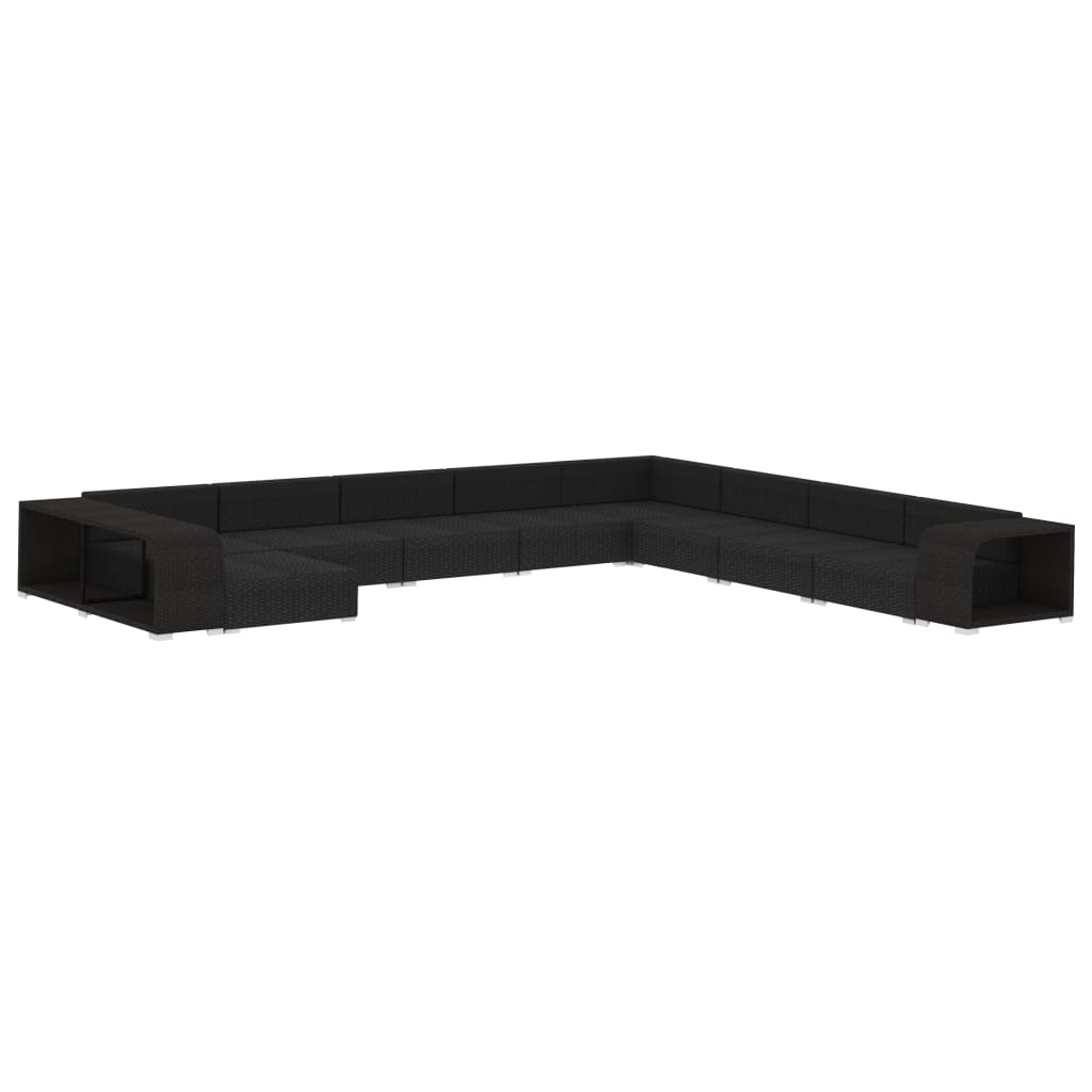 11-delige Loungeset met kussens poly rattan zwart is nu te koop bij PeponiXL, paradijselijk wonen!