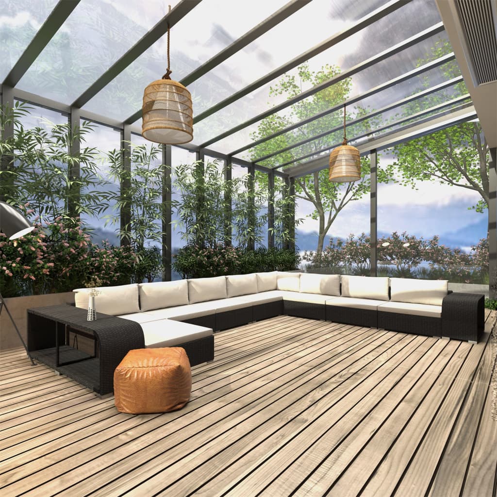 11-delige Loungeset met kussens poly rattan zwart is nu te koop bij PeponiXL, paradijselijk wonen!