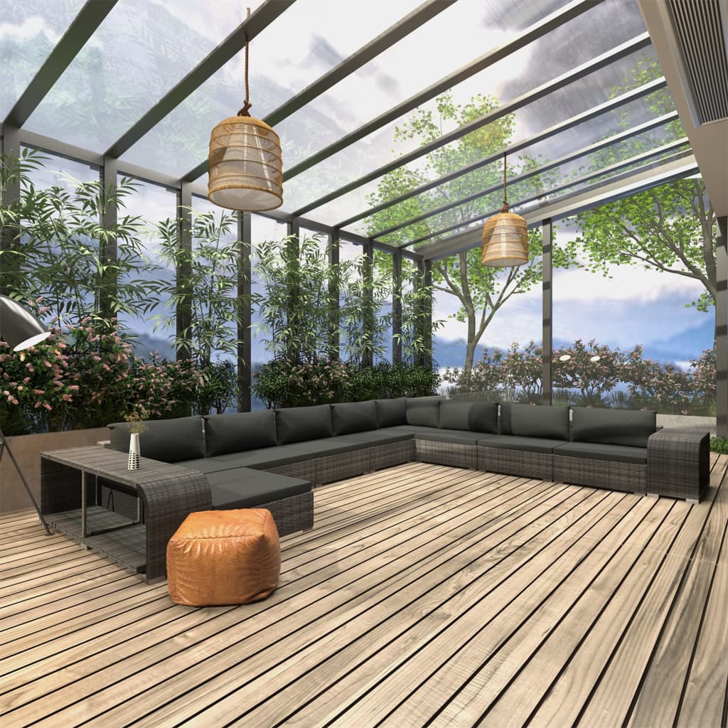 11-delige Loungeset met kussens poly rattan grijs is nu te koop bij PeponiXL, paradijselijk wonen!