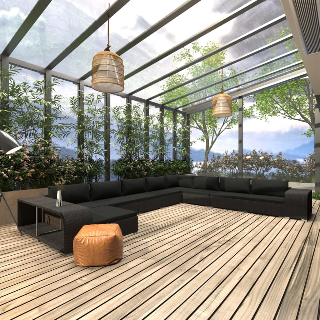 11-delige Loungeset met kussens poly rattan zwart is nu te koop bij PeponiXL, paradijselijk wonen!