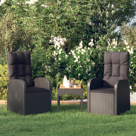 Tuinstoelen 2 st verstelbaar met kussens poly rattan zwart is nu te koop bij PeponiXL, paradijselijk wonen!