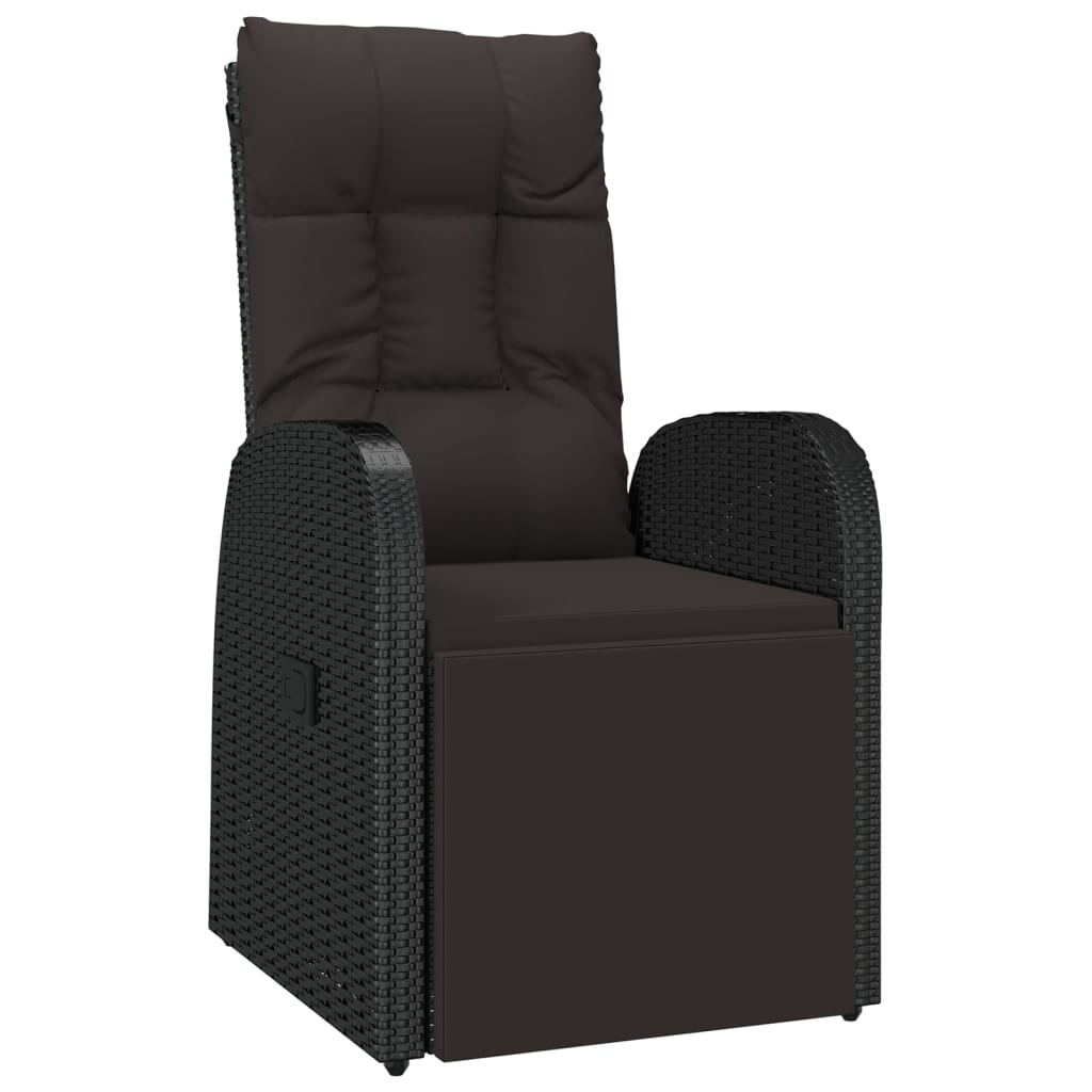 Tuinstoel verstelbaar met kussen poly rattan zwart is nu te koop bij PeponiXL, paradijselijk wonen!