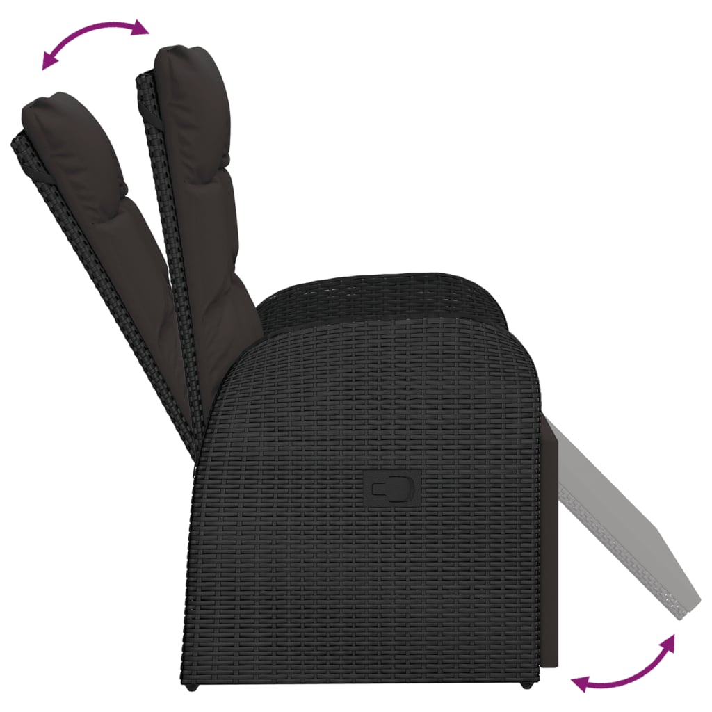 Tuinstoel verstelbaar met kussen poly rattan zwart is nu te koop bij PeponiXL, paradijselijk wonen!