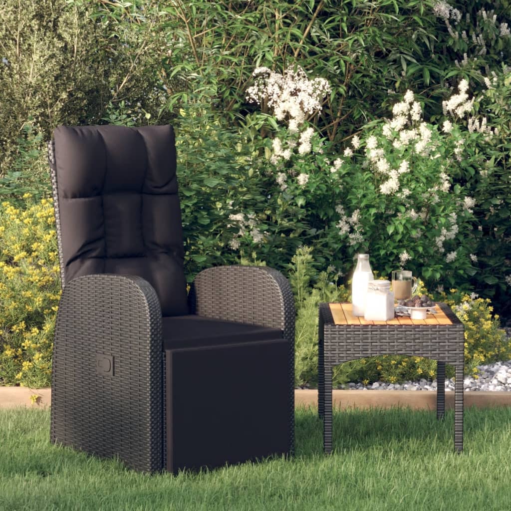 Tuinstoel verstelbaar met kussen poly rattan zwart is nu te koop bij PeponiXL, paradijselijk wonen!