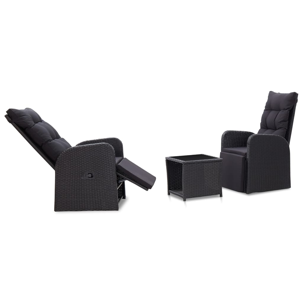 3-delige Bistroset met kussens poly rattan zwart is nu te koop bij PeponiXL, paradijselijk wonen!