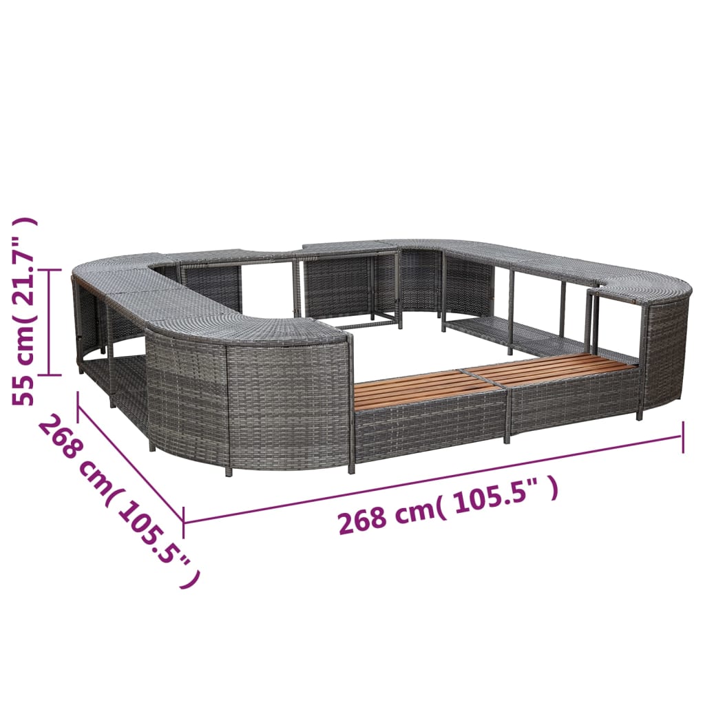 Spa-ombouw vierkant 268x268x55 cm poly rattan grijs is nu te koop bij PeponiXL, paradijselijk wonen!