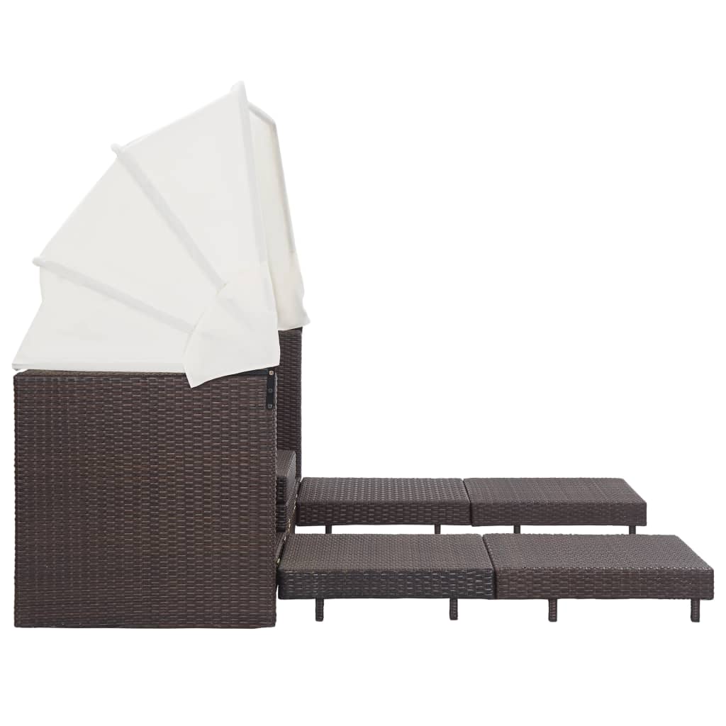 Slaapbank met luifel 3-zits verlengbaar poly rattan bruin is nu te koop bij PeponiXL, paradijselijk wonen!