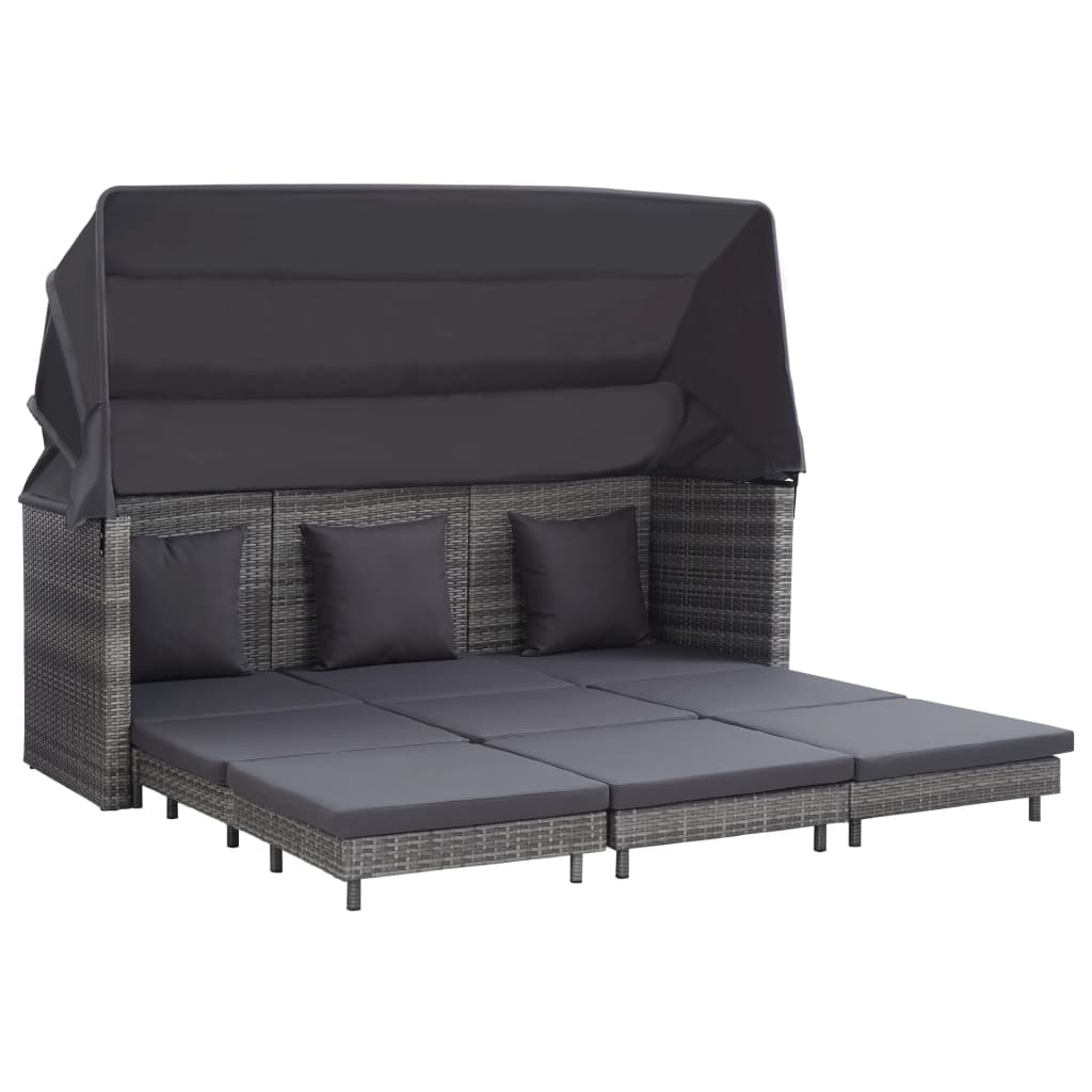 Slaapbank met luifel 3-zits verlengbaar poly rattan grijs is nu te koop bij PeponiXL, paradijselijk wonen!