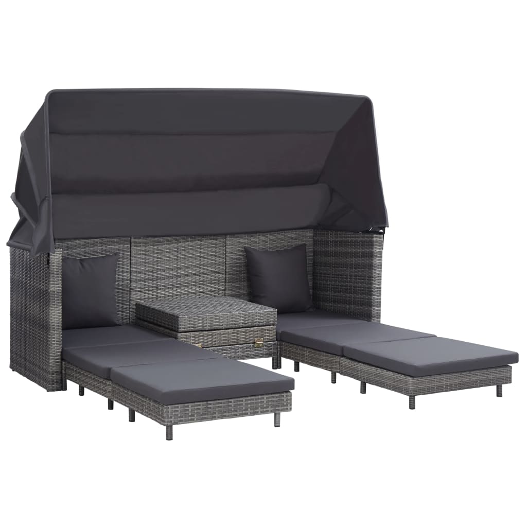 Slaapbank met luifel 3-zits verlengbaar poly rattan grijs is nu te koop bij PeponiXL, paradijselijk wonen!