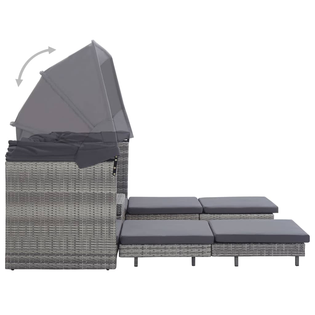Slaapbank met luifel 3-zits verlengbaar poly rattan grijs is nu te koop bij PeponiXL, paradijselijk wonen!