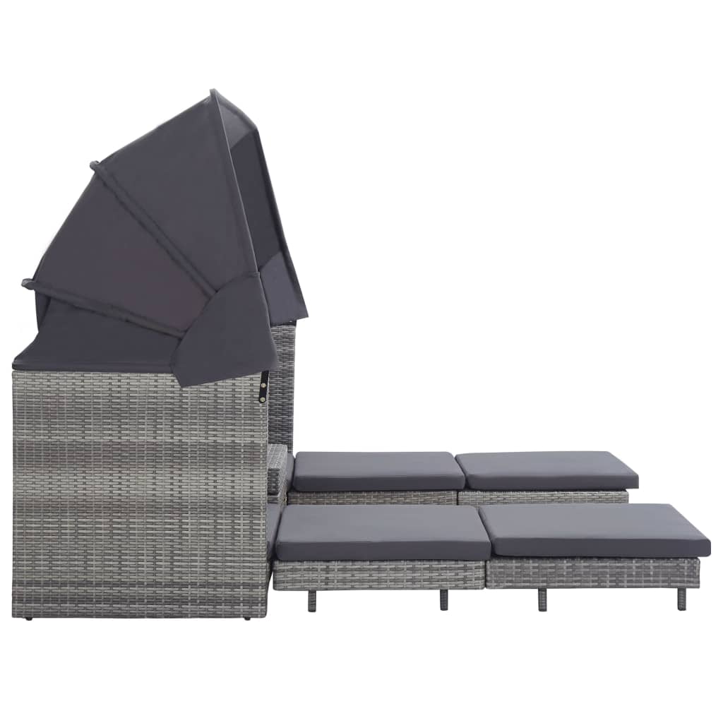 Slaapbank met luifel 3-zits verlengbaar poly rattan grijs is nu te koop bij PeponiXL, paradijselijk wonen!
