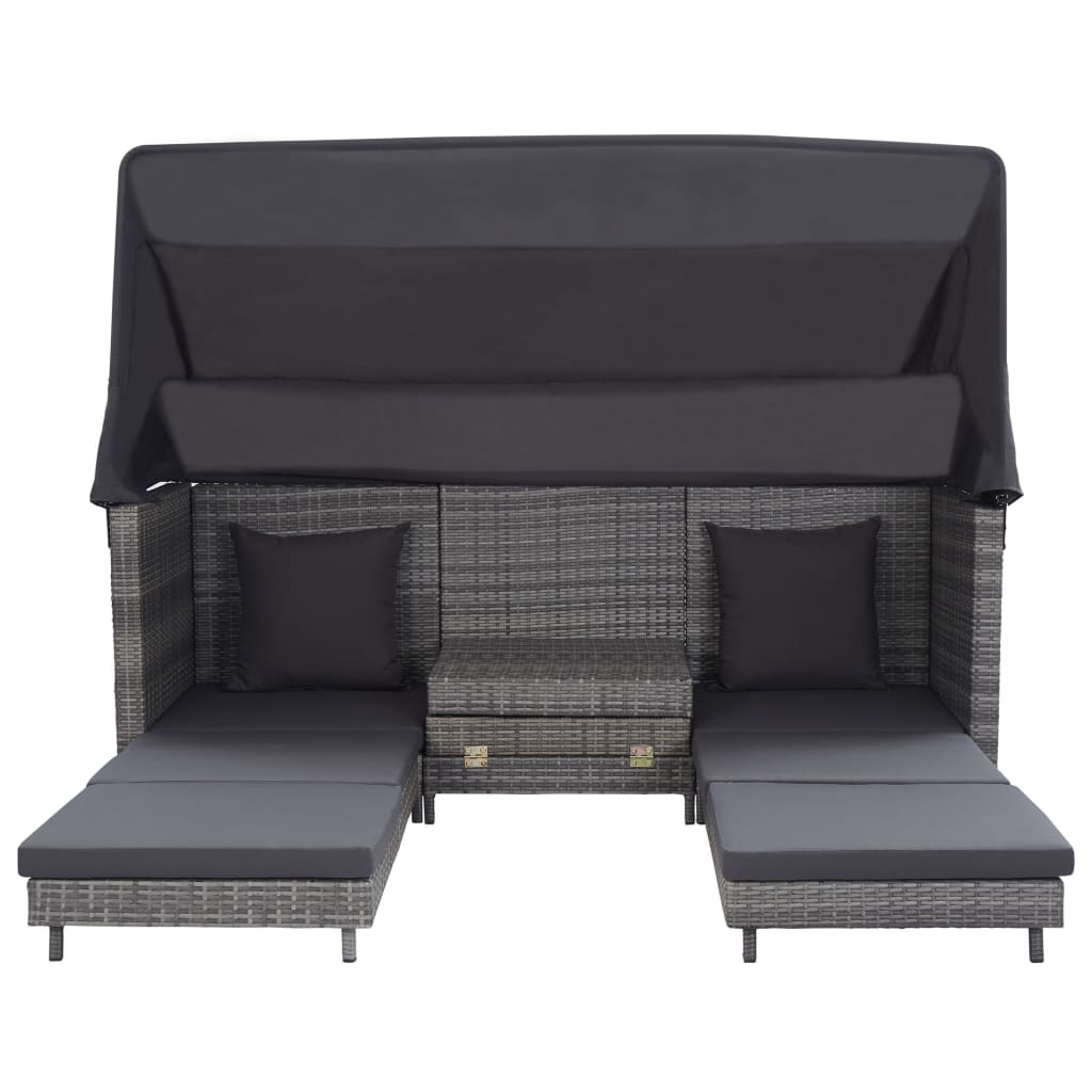 Slaapbank met luifel 3-zits verlengbaar poly rattan grijs is nu te koop bij PeponiXL, paradijselijk wonen!
