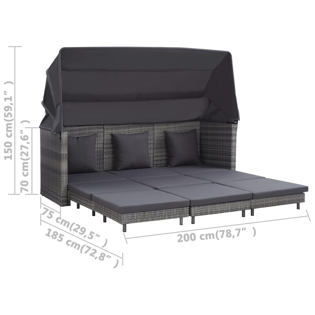 Slaapbank met luifel 3-zits verlengbaar poly rattan grijs is nu te koop bij PeponiXL, paradijselijk wonen!