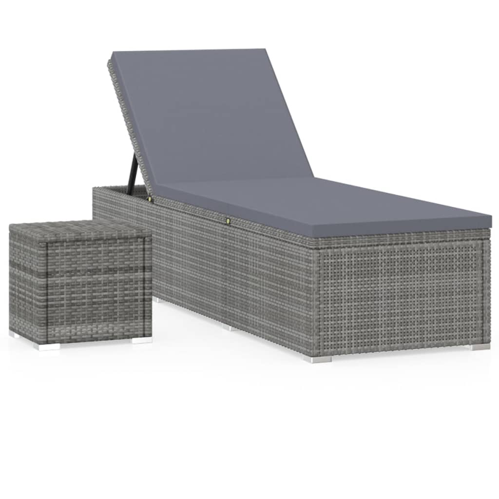 Ligbed met kussen en theetafel poly rattan grijs is nu te koop bij PeponiXL, paradijselijk wonen!