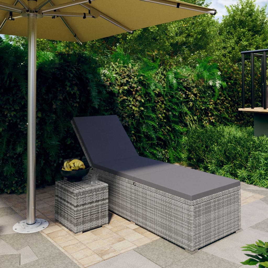 Ligbed met kussen en theetafel poly rattan grijs is nu te koop bij PeponiXL, paradijselijk wonen!