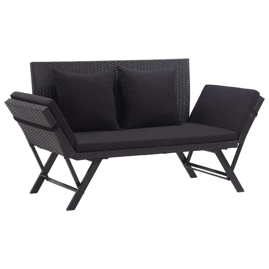 Tuinbank met kussens 176 cm poly rattan zwart is nu te koop bij PeponiXL, paradijselijk wonen!