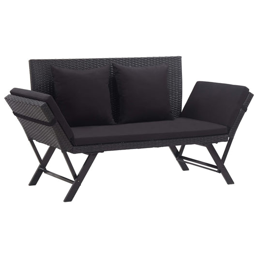 Tuinbank met kussens 176 cm poly rattan zwart is nu te koop bij PeponiXL, paradijselijk wonen!