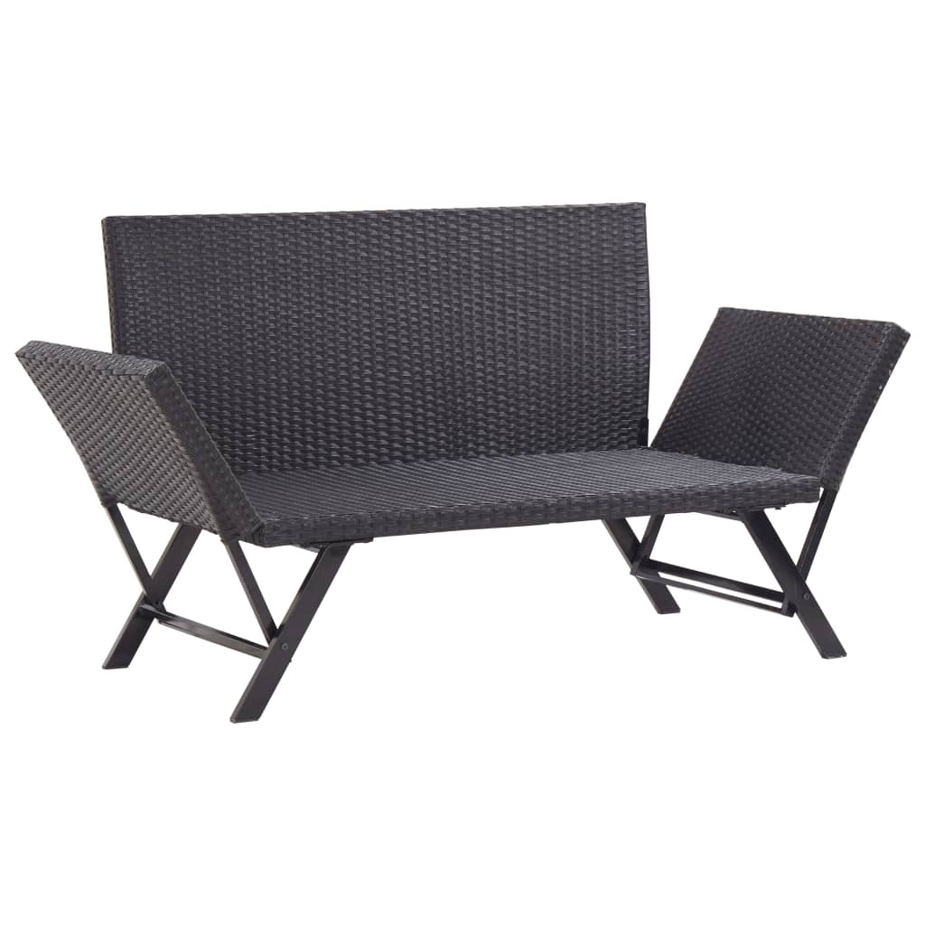 Tuinbank met kussens 176 cm poly rattan zwart is nu te koop bij PeponiXL, paradijselijk wonen!