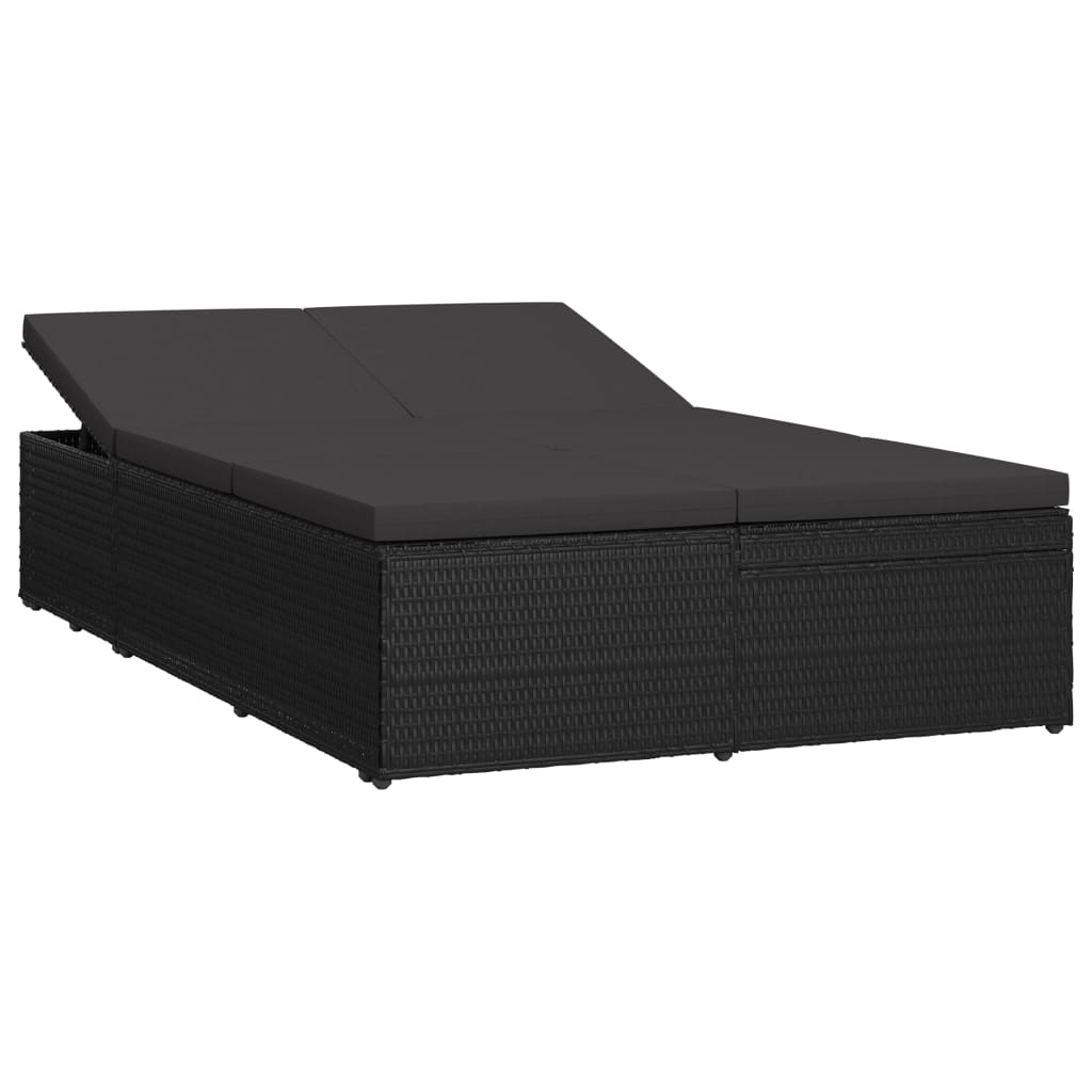 Ligbed met kussen converteerbaar poly rattan zwart is nu te koop bij PeponiXL, paradijselijk wonen!