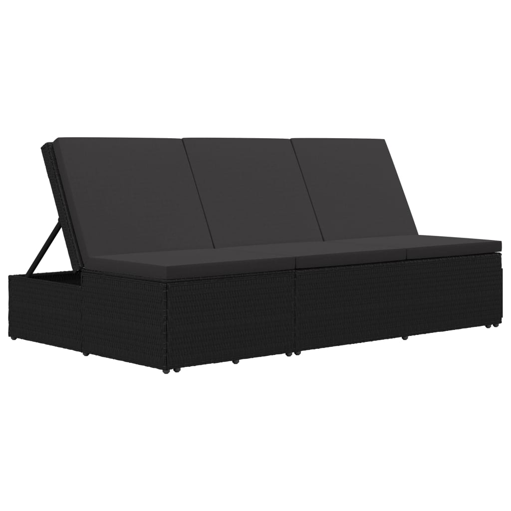 Ligbed met kussen converteerbaar poly rattan zwart is nu te koop bij PeponiXL, paradijselijk wonen!