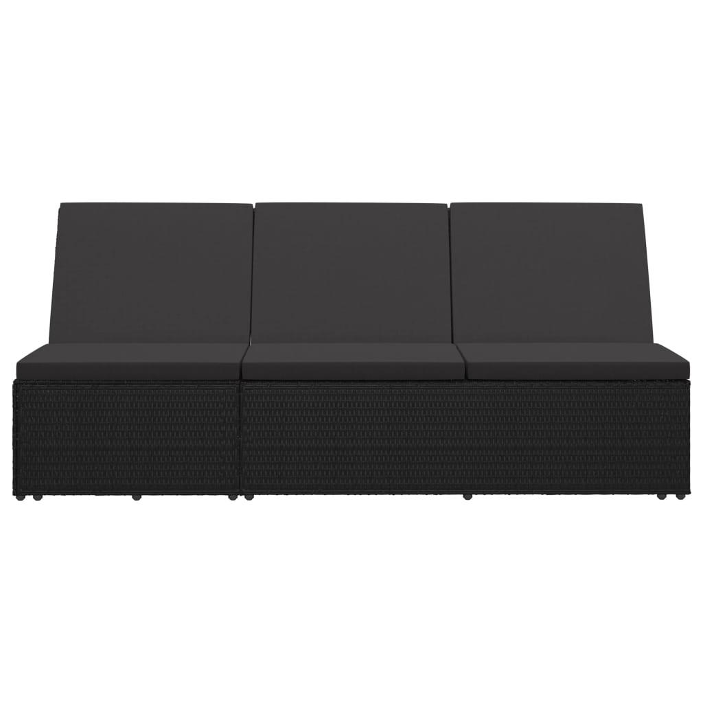 Ligbed met kussen converteerbaar poly rattan zwart is nu te koop bij PeponiXL, paradijselijk wonen!