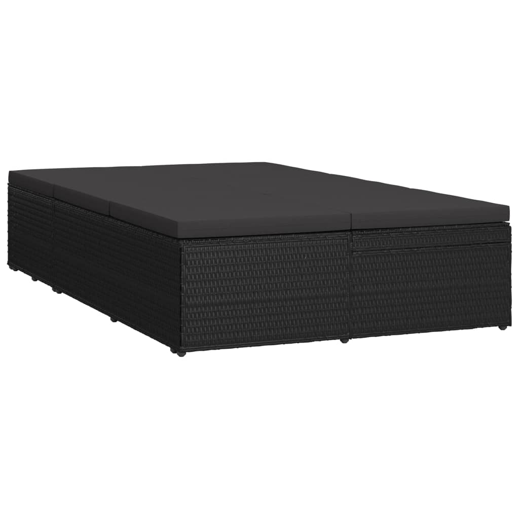 Ligbed met kussen converteerbaar poly rattan zwart is nu te koop bij PeponiXL, paradijselijk wonen!
