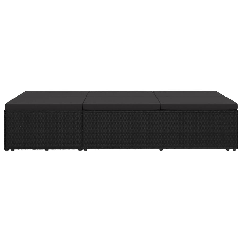 Ligbed met kussen converteerbaar poly rattan zwart is nu te koop bij PeponiXL, paradijselijk wonen!