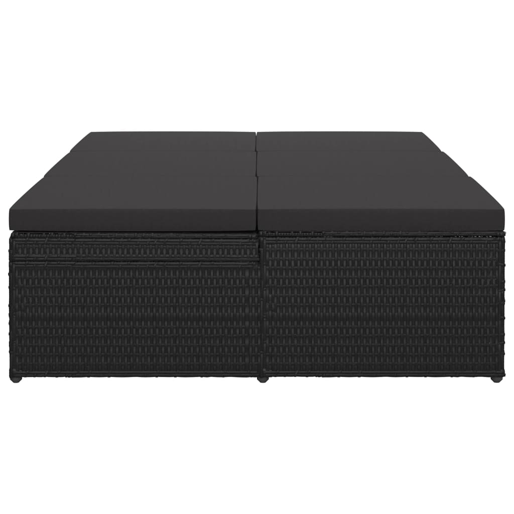Ligbed met kussen converteerbaar poly rattan zwart is nu te koop bij PeponiXL, paradijselijk wonen!