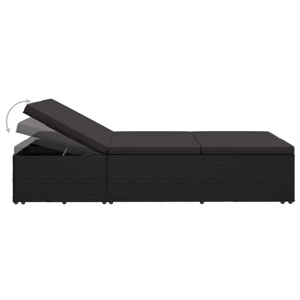 Ligbed met kussen converteerbaar poly rattan zwart is nu te koop bij PeponiXL, paradijselijk wonen!