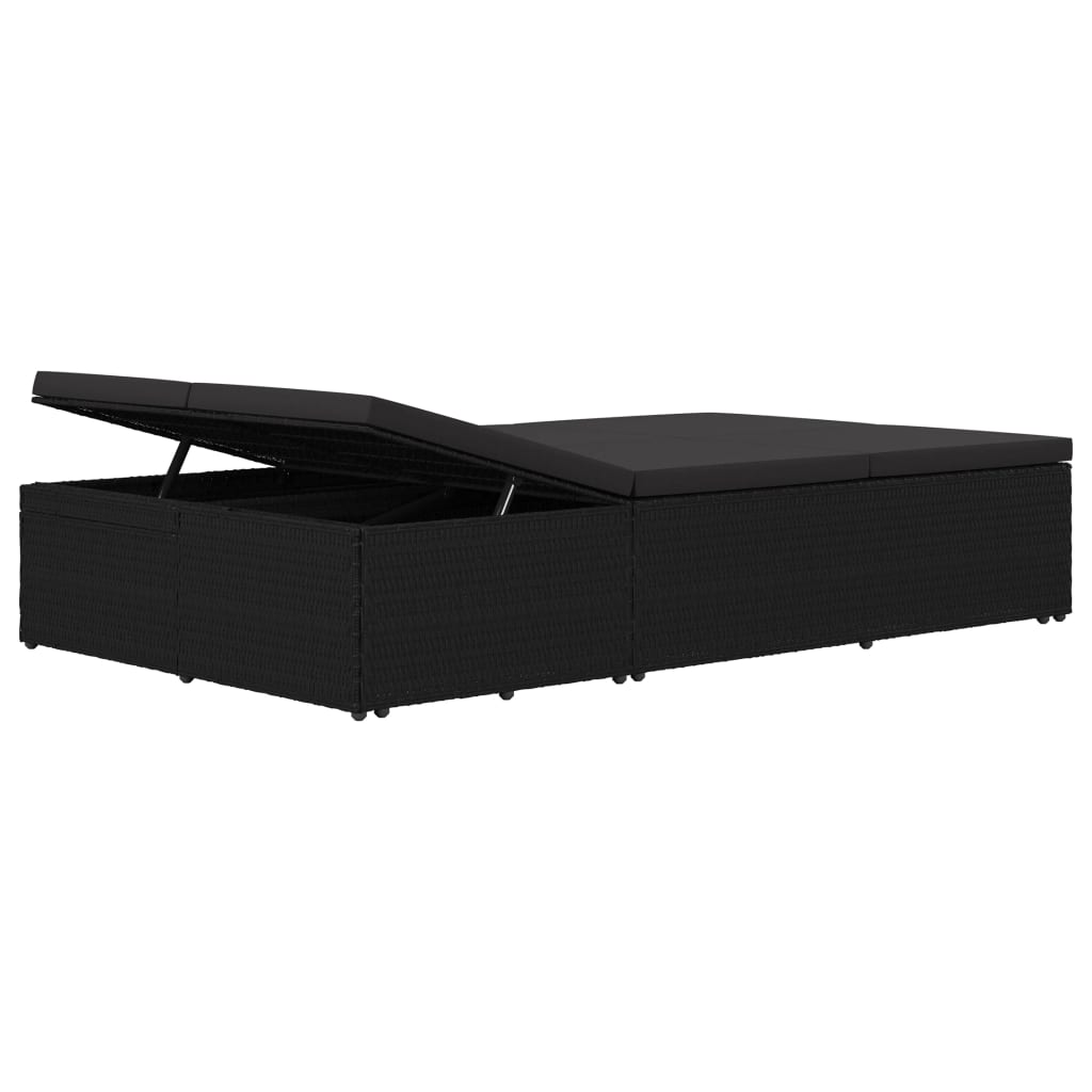 Ligbed met kussen converteerbaar poly rattan zwart is nu te koop bij PeponiXL, paradijselijk wonen!