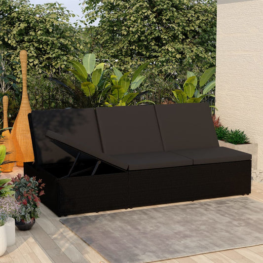 Ligbed met kussen converteerbaar poly rattan zwart is nu te koop bij PeponiXL, paradijselijk wonen!