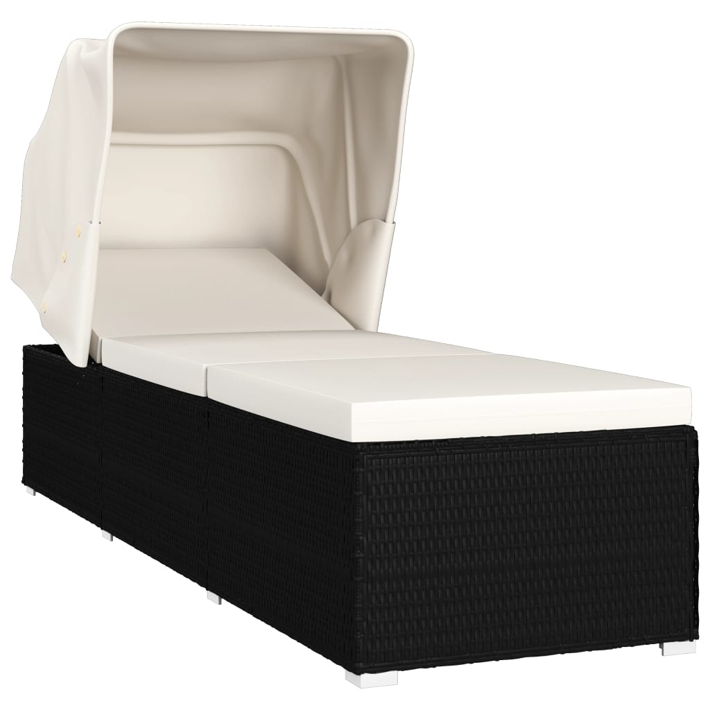 Ligbed met luifel en kussen poly rattan crèmewit is nu te koop bij PeponiXL, paradijselijk wonen!