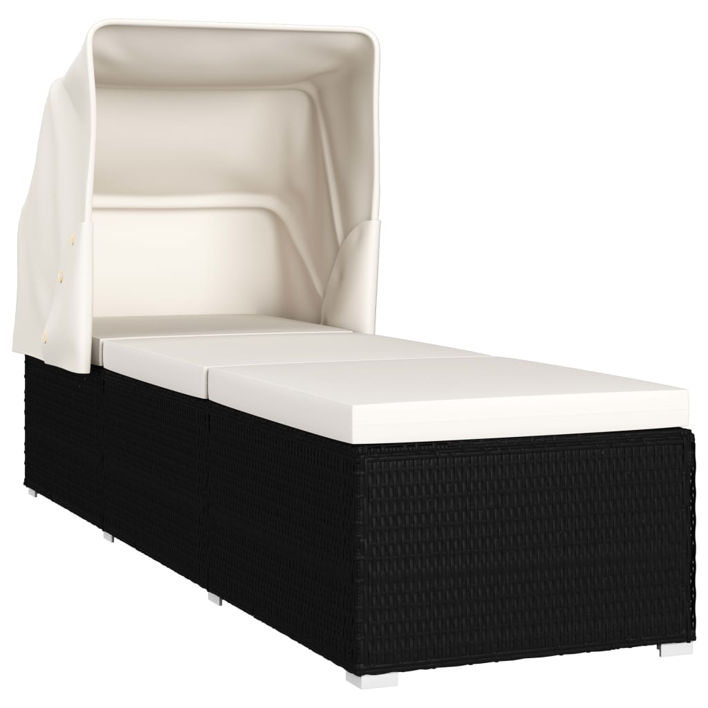 Ligbed met luifel en kussen poly rattan crèmewit is nu te koop bij PeponiXL, paradijselijk wonen!