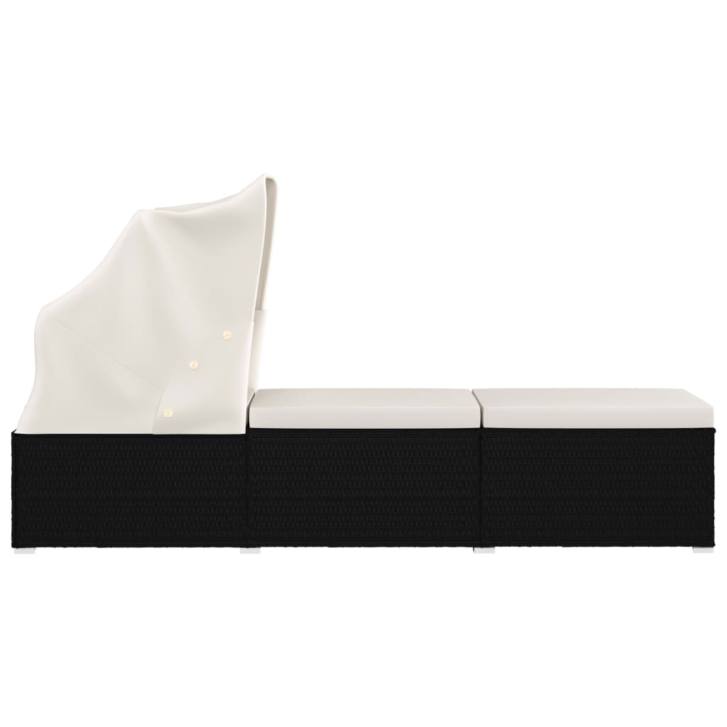 Ligbed met luifel en kussen poly rattan crèmewit is nu te koop bij PeponiXL, paradijselijk wonen!