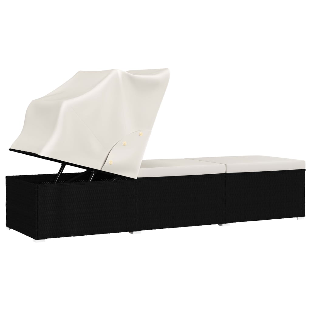 Ligbed met luifel en kussen poly rattan crèmewit is nu te koop bij PeponiXL, paradijselijk wonen!