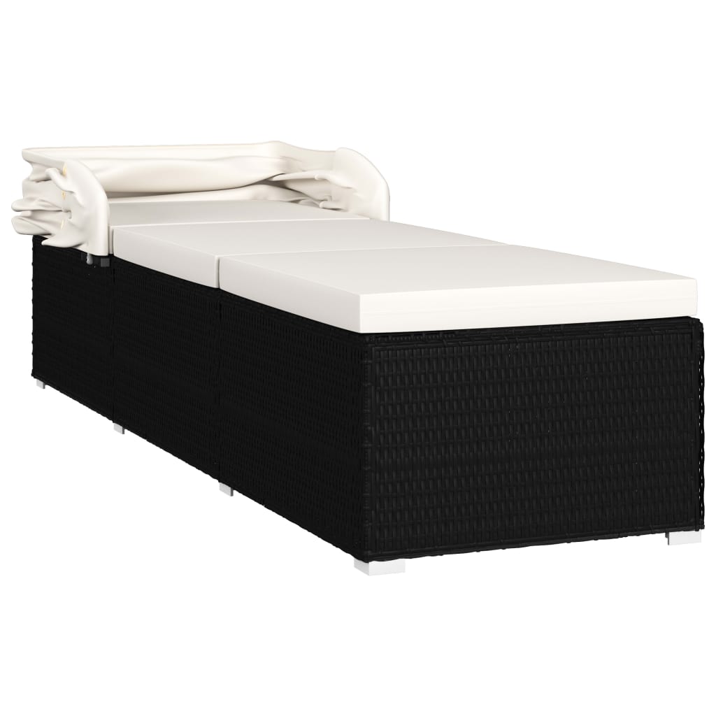 Ligbed met luifel en kussen poly rattan crèmewit is nu te koop bij PeponiXL, paradijselijk wonen!