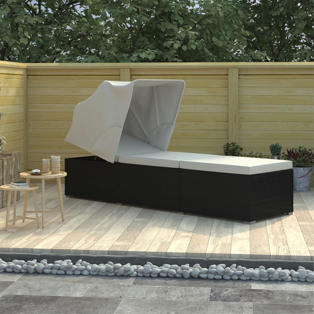 Ligbed met luifel en kussen poly rattan crèmewit is nu te koop bij PeponiXL, paradijselijk wonen!