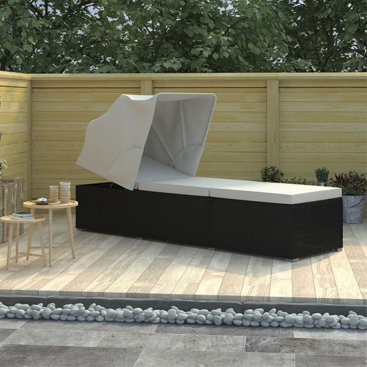 Ligbed met luifel en kussen poly rattan crèmewit is nu te koop bij PeponiXL, paradijselijk wonen!
