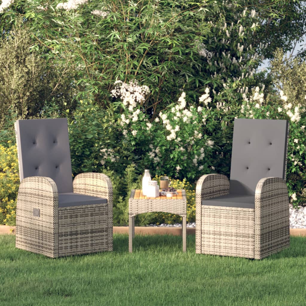 Tuinstoelen 2 st verstelbaar met kussens poly rattan grijs is nu te koop bij PeponiXL, paradijselijk wonen!