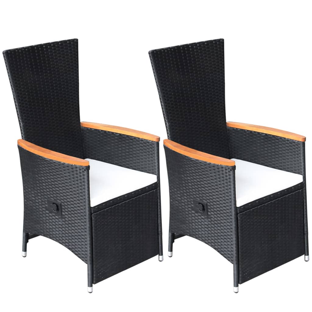 Tuinstoelen 2 st verstelbaar met kussens poly rattan zwart is nu te koop bij PeponiXL, paradijselijk wonen!