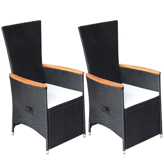 Tuinstoelen 2 st verstelbaar met kussens poly rattan zwart is nu te koop bij PeponiXL, paradijselijk wonen!