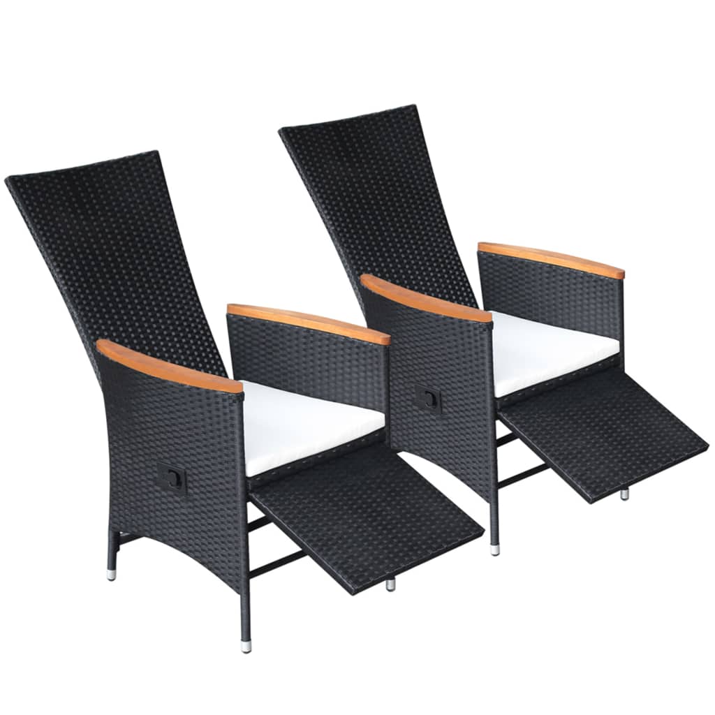 Tuinstoelen 2 st verstelbaar met kussens poly rattan zwart is nu te koop bij PeponiXL, paradijselijk wonen!