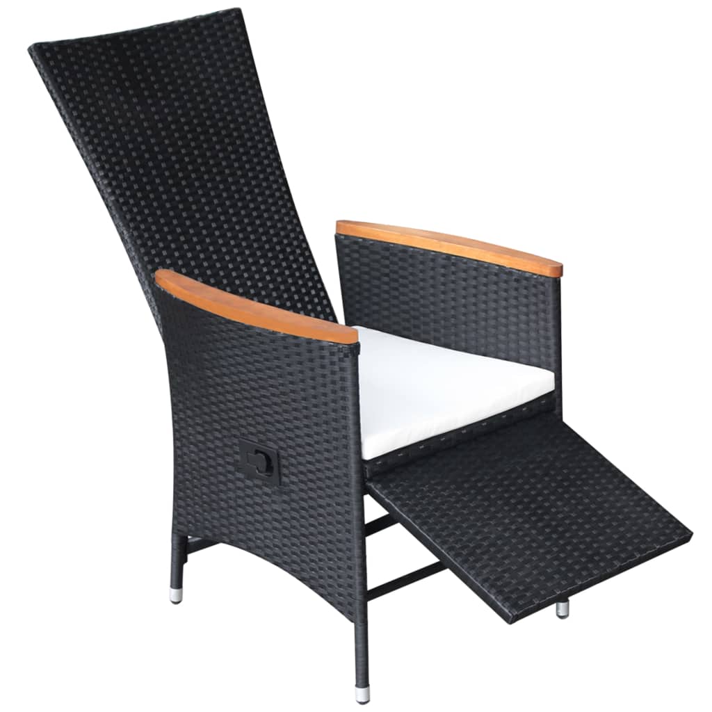 Tuinstoelen 2 st verstelbaar met kussens poly rattan zwart is nu te koop bij PeponiXL, paradijselijk wonen!