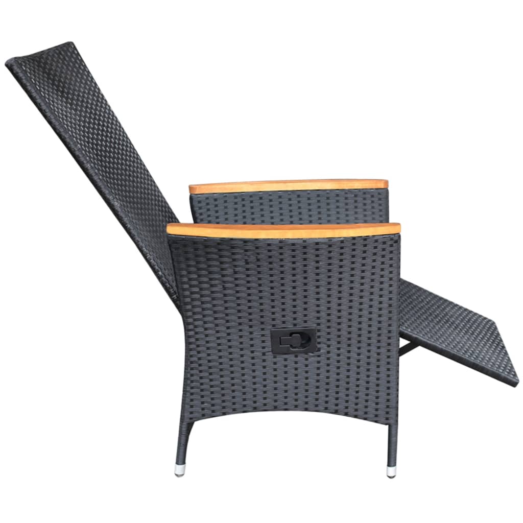 Tuinstoelen 2 st verstelbaar met kussens poly rattan zwart is nu te koop bij PeponiXL, paradijselijk wonen!