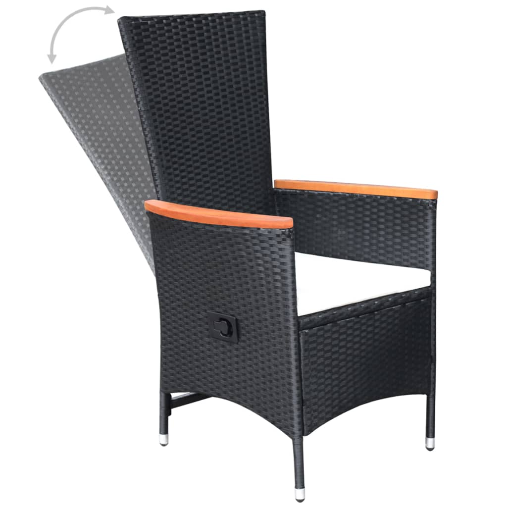 Tuinstoelen 2 st verstelbaar met kussens poly rattan zwart is nu te koop bij PeponiXL, paradijselijk wonen!