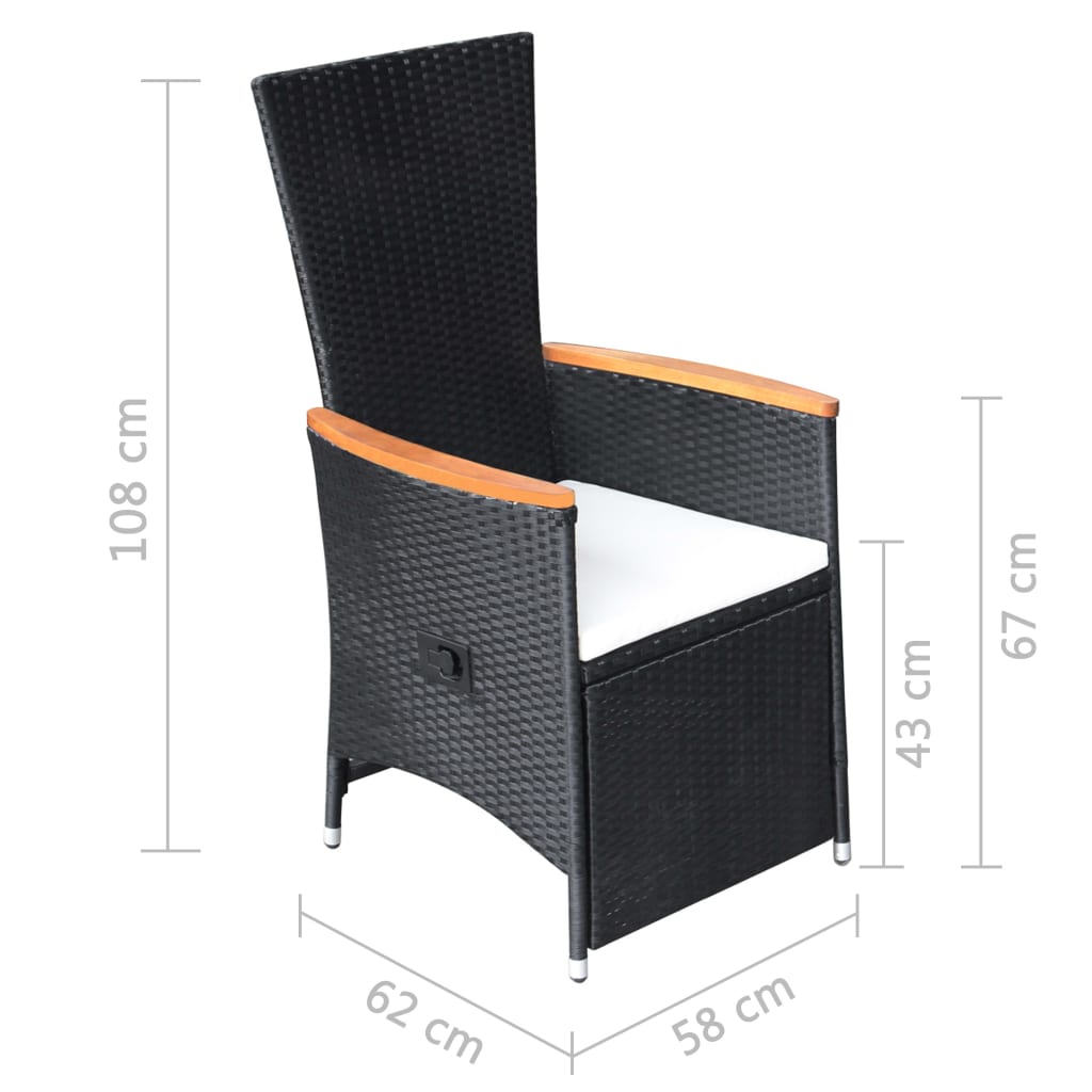 Tuinstoelen 2 st verstelbaar met kussens poly rattan zwart is nu te koop bij PeponiXL, paradijselijk wonen!